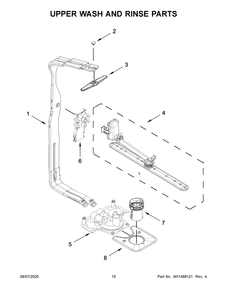 Upper Wash And Rinse Parts Diagram and Parts List for KDFE204KPS0  Whirlpool Dishwasher