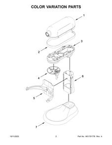 Color Variation Parts Diagram and Parts List for 5KSM55SXXNER0  KitchenAid Mixer