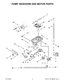 Pump, Washarm And Motor Parts Diagram and Parts List for KDTM404KBS2  KitchenAid Dishwasher