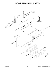 Door And Panel Parts Diagram and Parts List for KDTM704KPS0  Whirlpool Dishwasher