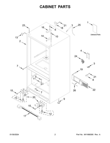 Cabinet Parts Diagram and Parts List for WRB322DMHV05  Whirlpool Refrigerator