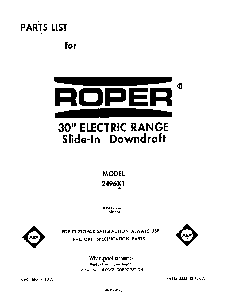 Front Cover Diagram and Parts List for 2496*1  Roper Range