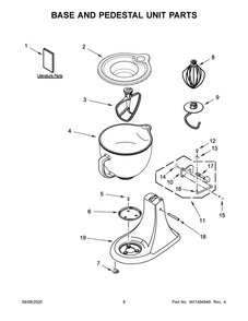 Base And Pedestal Unit Parts Diagram and Parts List for KSM154GBQ4FT0  Whirlpool Mixer