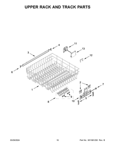 Upper Rack And Track Parts Diagram and Parts List for WDP560HAMW1  Whirlpool Dishwasher