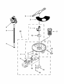 Pump, Washarm And Motor Parts Diagram and Parts List for 66513473N412  Kenmore Dishwasher