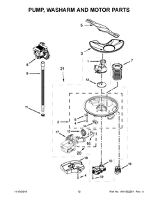 Pump, Washarm And Motor Parts Diagram and Parts List for 66513229N413  Kenmore Dishwasher