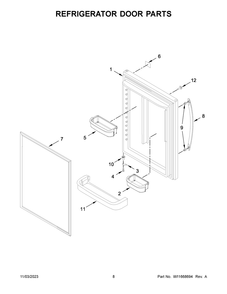 Refrigerator Door Parts Diagram and Parts List for WRB329DFBW05  Whirlpool Refrigerator