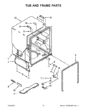 TUB AND FRAME PARTS Diagram and Parts List for WDF530PSYB5  Whirlpool Dishwasher