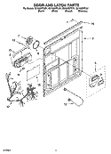 DOOR AND LATCH PARTS Diagram and Parts List for GU1200XTLB1  Whirlpool Dishwasher