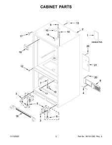 Cabinet Parts Diagram and Parts List for KRBR109ESS02  Whirlpool Refrigerator