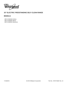Cover Sheet Diagram and Parts List for WFC310S0EW0  Whirlpool Range