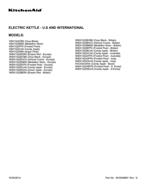 01 - COVER SHEET Diagram and Parts List for 5KEK1522GCA0  Whirlpool Kettle