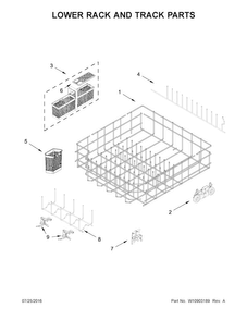 Lower Rack And Track Parts Diagram and Parts List for KDTM384ESS1  KitchenAid Dishwasher