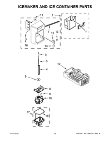 Icemaker And Ice Container Parts Diagram and Parts List for KRSC700HBS01  Whirlpool Refrigerator