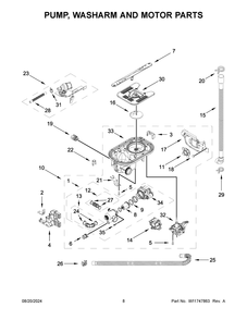 05 - Pump, Washarm And Motor Parts Diagram and Parts List for KDTM704KPS3  Whirlpool Dishwasher