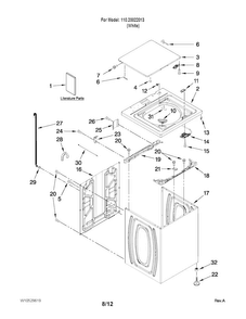Top And Cabinet Parts Diagram and Parts List for 11020022013  Kenmore Washer
