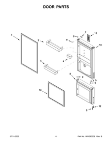 Door Parts Diagram and Parts List for WRB533CZJB00  Whirlpool Refrigerator