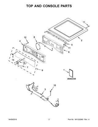 Top And Console Parts Diagram and Parts List for YWED92HEFBD2  Whirlpool Dryer