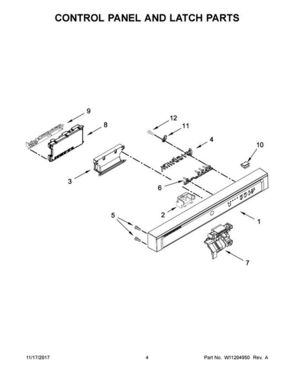 03 - Control Panel And Latch Parts Diagram and Parts List for WDF520PADB6  Whirlpool Dishwasher