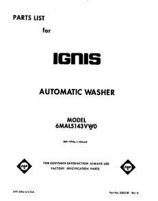 Front Cover Diagram and Parts List for 6MAL5143VW0  Whirlpool Washer