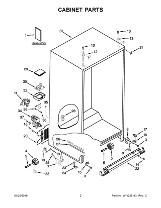 Cabinet Parts Diagram and Parts List for WRSA71CIHN00  Whirlpool Refrigerator