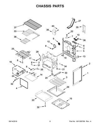 Chassis Parts Diagram and Parts List for WFE745H0FS2  Whirlpool Range