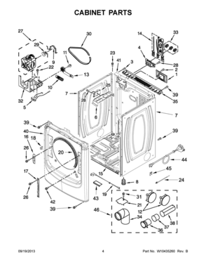 03 - CABINET PARTS Diagram and Parts List for YMED6000XW2  Whirlpool Dryer