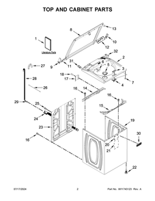 02 - Top And Cabinet Parts Diagram and Parts List for MVW5430MW2  Whirlpool Washer