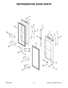 Refrigerator Door Parts Diagram and Parts List for WRF532SMHV03  Whirlpool Refrigerator