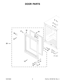 Door Parts Diagram and Parts List for KUBL204EPA01  Whirlpool Wine and Beverage Cooler