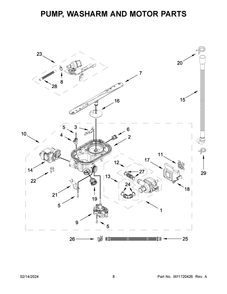 Pump, Washarm And Motor Parts Diagram and Parts List for KDTE204KPS3  KitchenAid Dishwasher