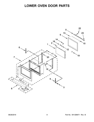 Lower Oven Door Parts Diagram and Parts List for KODE900HSS00  Whirlpool Wall Oven