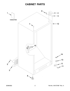 Cabinet Parts Diagram and Parts List for WZF57R16FW08  Whirlpool Freezer
