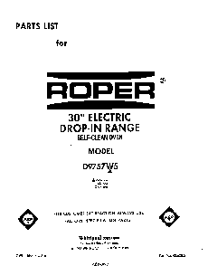 Front Cover Diagram and Parts List for D9757*5  Roper Range