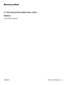 Cover Sheet Diagram and Parts List for KOST107ESS01  KitchenAid Wall Oven