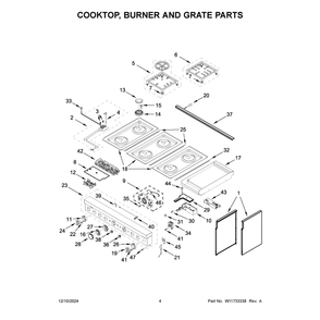 Cooktop, Burner And Grate Parts Diagram and Parts List for KFDC558JMH03  KitchenAid Range