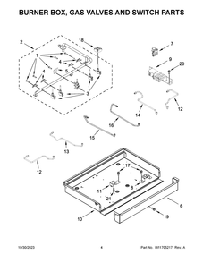 Burner Box, Gas Valves And Switch Parts Diagram and Parts List for KCGS550ESS06  KitchenAid Cooktop