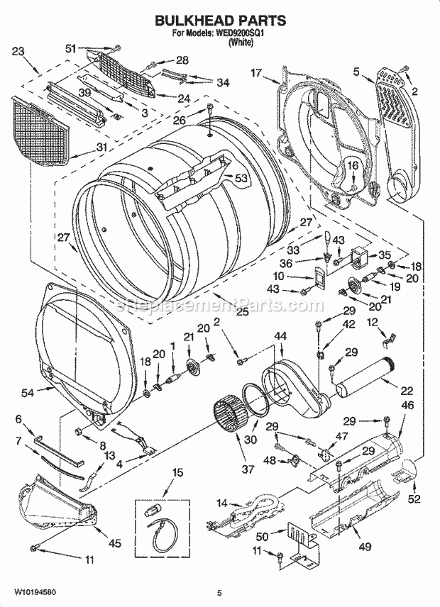 BULKHEAD PARTS Diagram and Parts List for WED9200SQ1  Whirlpool Dryer