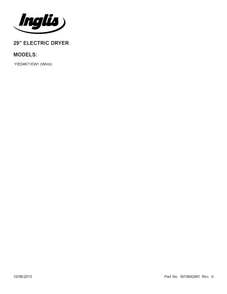 Cover Sheet Diagram and Parts List for YIED4671EW1  Inglis Dryer