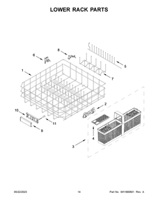 Lower Rack Parts Diagram and Parts List for KDPM604KPS2  KitchenAid Dishwasher