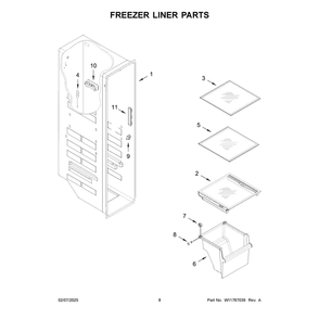 Freezer Liner Parts Diagram and Parts List for WRSF6536RZ00  Whirlpool Refrigerator