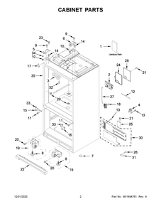 Cabinet Parts Diagram and Parts List for KRFF507HWH02  Whirlpool Refrigerator