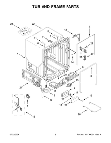 04 - Tub And Frame Parts Diagram and Parts List for KDPM604KBS3  Whirlpool Dishwasher