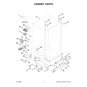 Cabinet Parts Diagram and Parts List for WRSC5536RW00  Whirlpool Refrigerator
