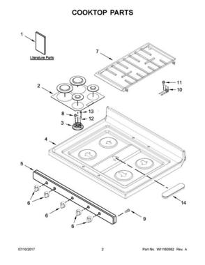 Part Location Diagram of W11159630 Whirlpool Range Surface Burner Knob