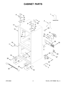 02 - Cabinet Parts Diagram and Parts List for KRFF305EBS08  Whirlpool Refrigerator