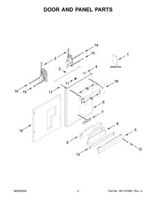 02 - Door And Panel Parts Diagram and Parts List for KDTM704KPS3  Whirlpool Dishwasher
