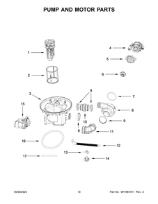 Pump And Motor Parts Diagram and Parts List for WDF518SAHB1  Whirlpool Dishwasher