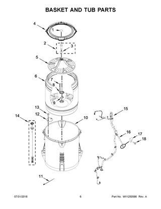 Basket And Tub Parts Diagram and Parts List for WTW4850HW1  Whirlpool Washer