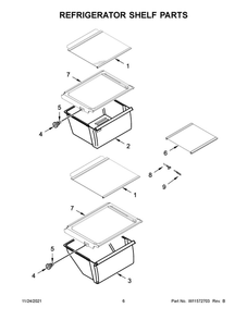 Refrigerator Shelf Parts 1 Diagram and Parts List for WRS315SDHM0A  Whirlpool Refrigerator